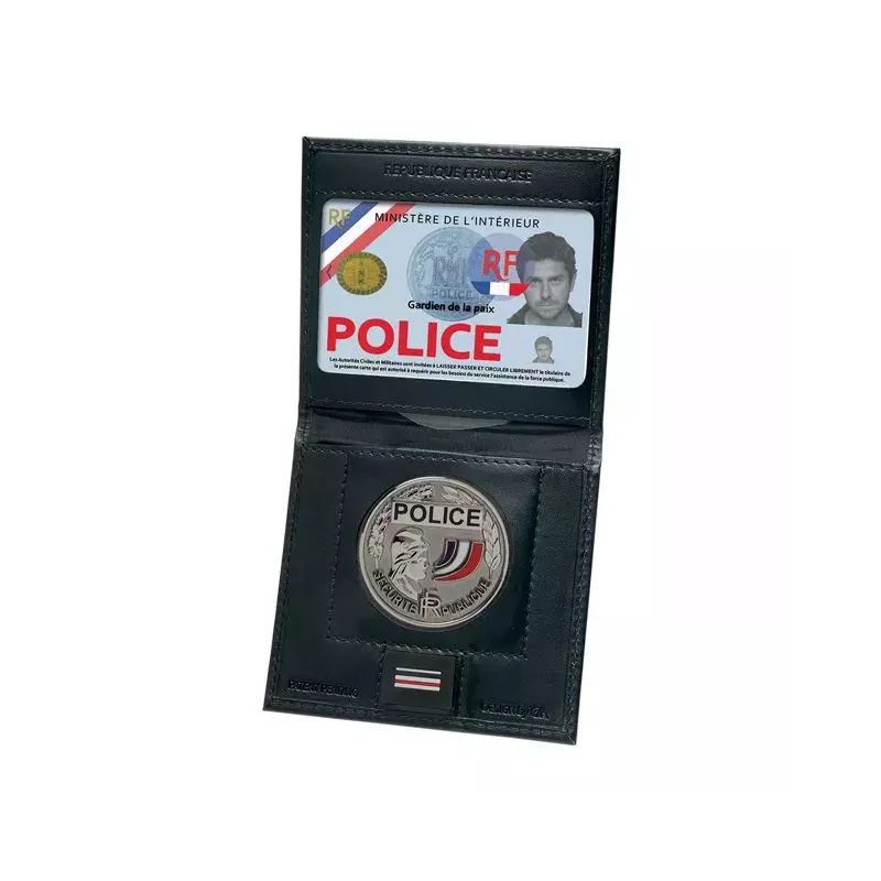 Porte-cartes Mini 2 Volets Vertical + Emplacement médaille Noir - GK