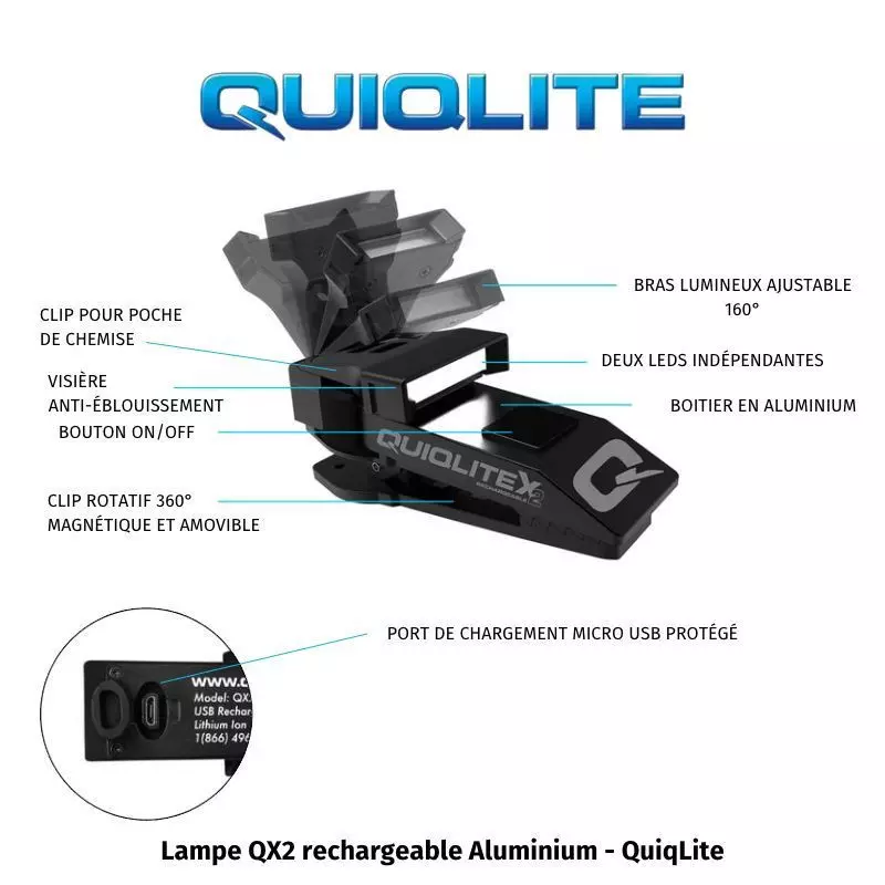 Lampe QX2 Tactical rechargeable rouge/blanc - Quiqlite