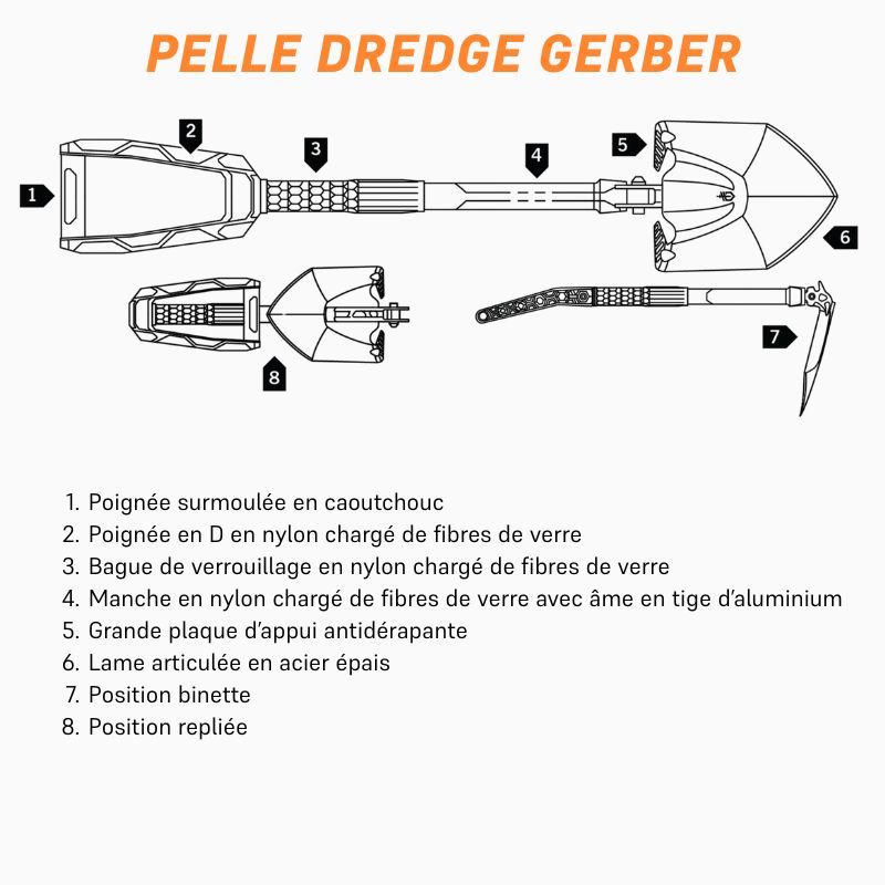 Gerber Dredge – Pelle pliante tactique articulée 3 positions