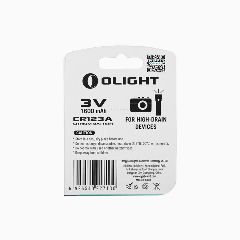 Pile CR123A Olight 1600mAh 3V pour lampe tactique