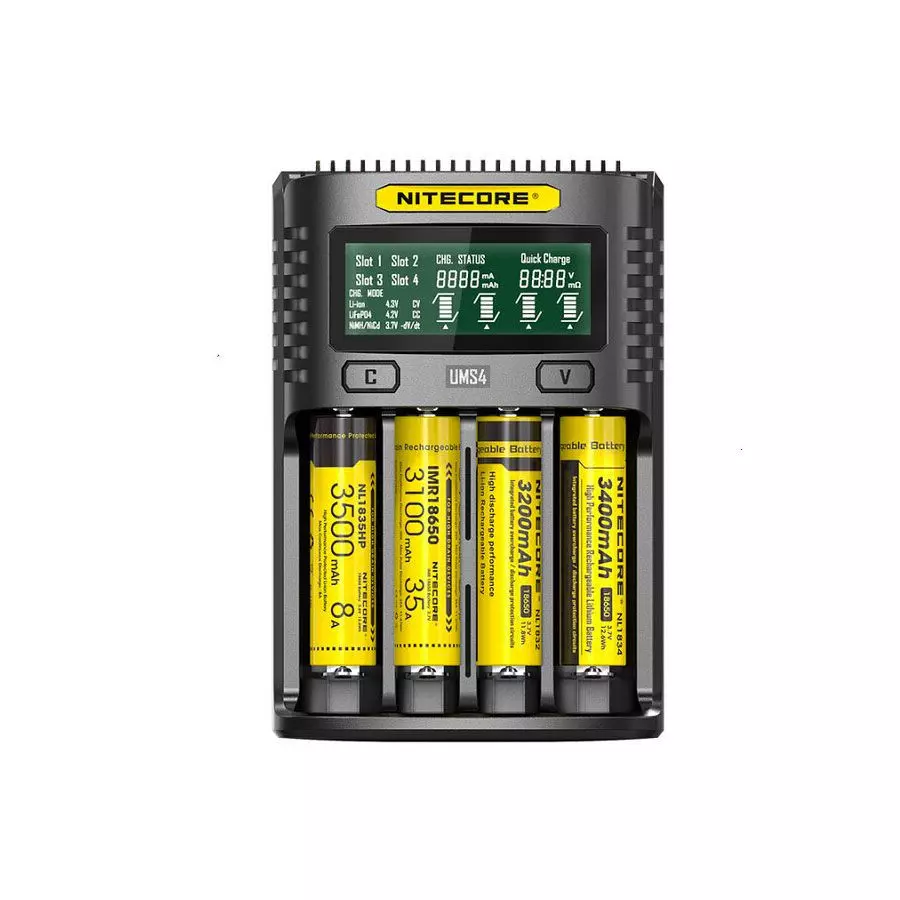 Nitecore D4 Chargeur De Batteries Universel Noir/Jaune - 4 Slots Indépendants Avec Écran LCD
